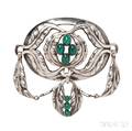 Sterling Silver and Green Agate Brooch Georg Jensen