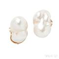 18kt Gold Baroque South Sea Pearl and Diamond Cuff Links