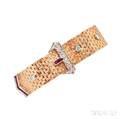Retro 14kt Gold Diamond and Synthetic Ruby Bracelet