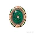 Art Deco 14kt Gold Chalcedony and Enamel Ring