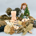 Group of Miscellaneous Doll Parts Wigs and Stands