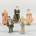 Five Bisque and China Dollhouse Dolls