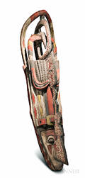 Monumental Carved Polychrome Figural Mask