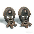 Pair of Danstyle Carved Wood and Shell Gunyeya Masks