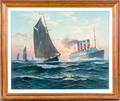 Charles Robert Patterson American 18781958 Ocean Scene with a Steamliner and Sailboat