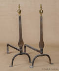 Pair of Queen Anne wrought iron and brass knife blade andirons