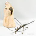 Carved Wood Cockatoo Head and a Metal Mosquito