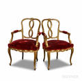 Pair of Louis XVstyle Gilt and Velvetupholstered Fauteuil