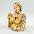 Carved Gilt and Painted Gesso Bust of Luke