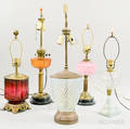 Five Glass and Metal Table Lamps