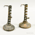 Pair of Wrought Iron Candlesticks with Wood Bases