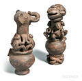 Two Bamilekestyle Pottery Vessels of a Monkey and an Elephant