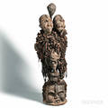 Africanstyle Carved and Painted Wood and Nail Doubleheaded Power Figure