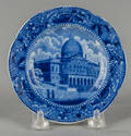 Historical blue Staffordshire State House Boston cup plate 19th c