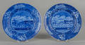 Two Historical blue Staffordshire Landing of Lafayette plates 19th c