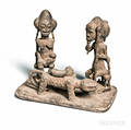 Baulestyle Carving of a Royal Scene with a Leopard Stool