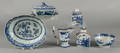 Seven pieces of Chinese export blue and white porcelain 19th c