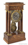 French inlaid mahogany portico clock