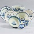 Eight Leeds Blue and White Ceramic Tableware Items