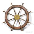 Large Walnut and Brass Ships Wheel