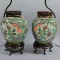 Pair of Famille Verte Jars on Lamp Bases