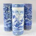 Three Asian Export Blue and White Umbrella Stands