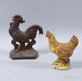 Cast Iron Rooster Bank and a Doorstop