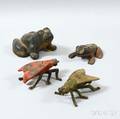 Four Polychrome Cast Iron Frogs and Insects