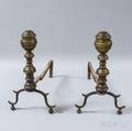 Pair of Small Turned Brass Andirons