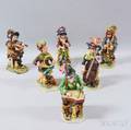 Six Continental Glazed Porcelain Figures of Musicians
