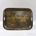 Tole Tray Depicting a Harbor Scene