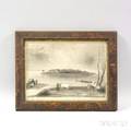 Framed Charcoal Sandpaper Lake Scene