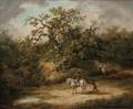 Attributed to Thomas Hand British 17711804 Wooded Landscape with Horseman Giving Alms