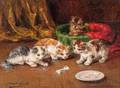 Alfred Arthur Brunel de Neuville French 18521941 Two Paintings Mamma and Kittens