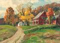 Aldro Thompson Hibbard American 18861972 Autumn Landscape with Red Farmhouse