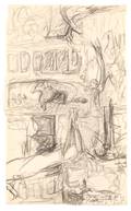 douard Vuillard French 18681940 Sketchbook Page of Interior with Foreground Wine Bottle