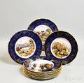 Set of Ten Cauldon Transferdecorated Cobalt and Gilt Plates