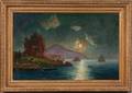 Russian School 20th Century Ship Under Moonlight by a Mountainous Coastline