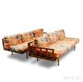 Two Midcentury Modern Upholstered Wood Sofas