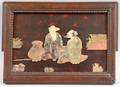 Asian Wood Panel with Carved Stone Figures