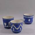 Three Wedgwood Dark Blue Jasper Jardinieres