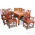 Chinesestyle Carved Hardwood Dining Table and Eight Chairs