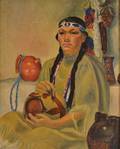 Gloria Mizen American 20th Century American Indian Southwest Painting a Pot