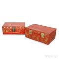 Two Chinese Red Leatherbound Floraldecorated Boxes