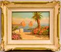 Italian School 20th Century Ocean View with Palm Tree