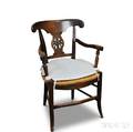 French Provincial Carved Fruitwood and Oak Rushseat Armchair