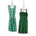 Miss Worths Green Printed Crepe Dress and Green Silk Cocktail Dress