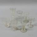 Seven Colorless Pressed and Blown Glass Items