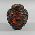 Red and Blackpainted Resin Covered Jar