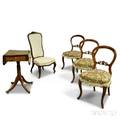 Three Rococo Revival Carved Walnut Chairs a Slipper Chair and a Regency Mahogany Onedrawer Stand